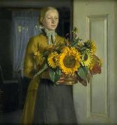 Michael Ancher A Girl with Sunflowers oil painting artist